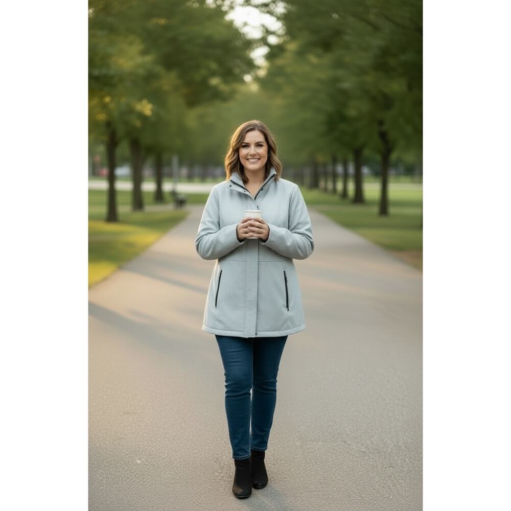 Ulla Popken HYPRAR Womens 28/30 Rain Resistant Herringbone Flattering Cut Jacket